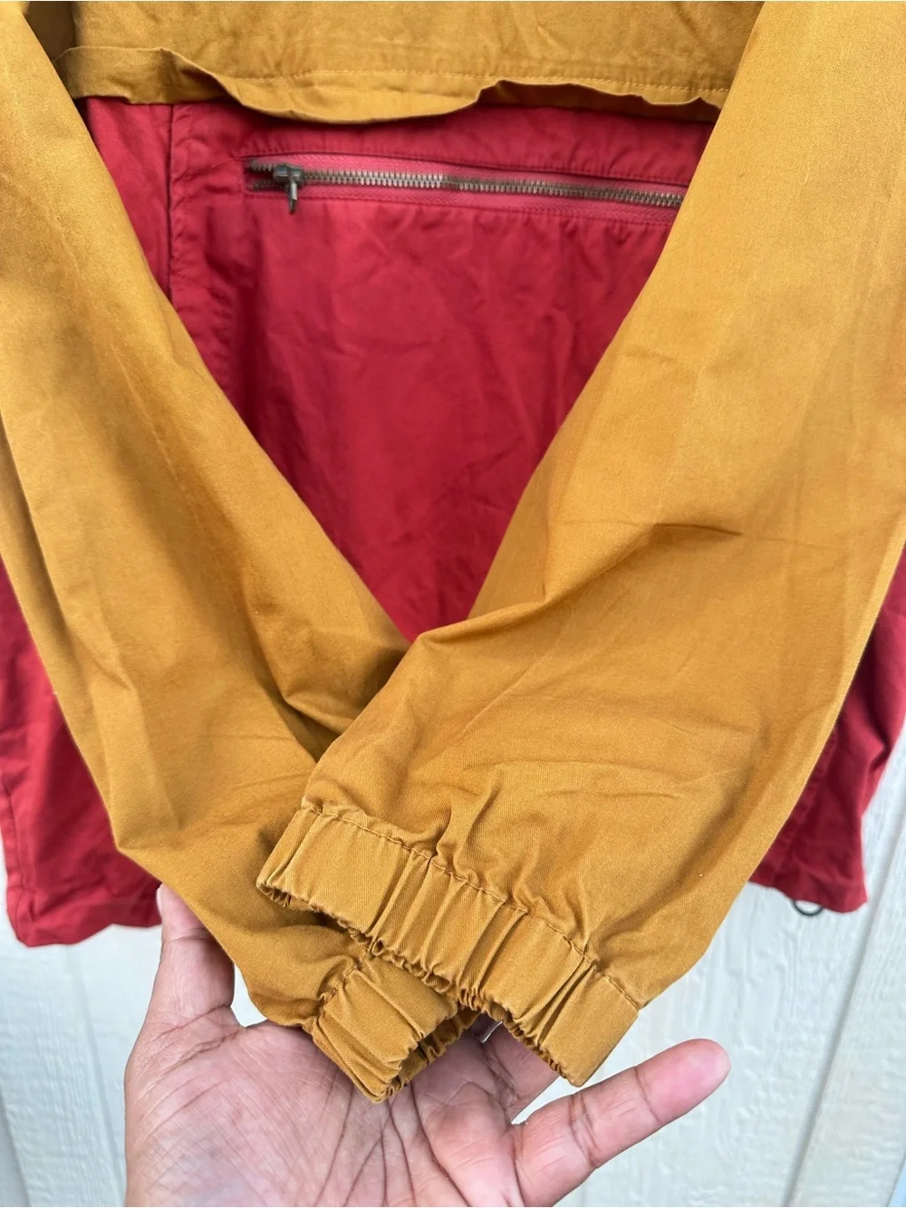 Dravus Colorblock Hooded Anorak Jacket 1/4 zip Mustard Yellow khaki Sweater